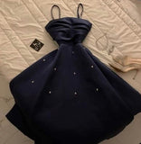 Niulatu A Line Spaghetti Straps Sleeveless Black Satin Ruffles Long Prom Dresses Evening Dress HZ1110