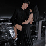 Niulatu A Line Straps Black Long Backless Prom Dresses Evening Dress HZ1110