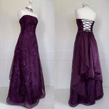 Niulatu A Line Strapless Grape Lace Long Prom Dresses Evening Dress HZ1110