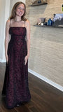 Niulatu A Line Spaghetti Straps Burgundy Sequin Long Prom Dresses Evening Dress HZ1110