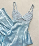 Niulatu A line Spaghetti Straps Light Sky Blue Lace Long Prom Dresses Evening Dress HZ1110