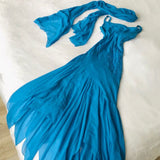 Niulatu Mermaid Spaghetti Straps Blue Chiffon Long Prom Dresses Evening Dress HZ1110