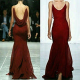 Niulatu Mermaid Spaghetti Straps Burgundy Floor Length Prom Dresses Evening Dress HZ1110