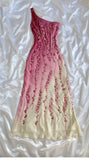 Niulatu Sheath One Shoulder Chiffon Ombre Pink Floor Length Prom Dresses Evening Dress HZ1110