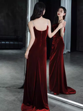 Niulatu Mermaid Burgundy Velvet Long Prom Dresses HZ1110