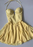 Niulatu Birthday A Line Halter Yellow Homecoming Dresses Short Mini Birthday Dress HZ1110