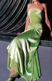 Niulatu A line Strapless Satin Long Mint Green Prom Dresses Evening Dress With Fold HZ1110
