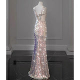 Niulatu New Elegant Mermaid Straps Sleeveless Bow-knot Sequin Long Prom Dresses HZ1110