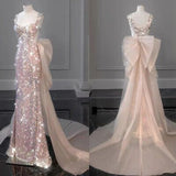 Niulatu New Elegant Mermaid Straps Sleeveless Bow-knot Sequin Long Prom Dresses HZ1110
