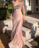 Niulatu Spaghetti Straps Sleeveless Ruffles Pink Prom Dresses HZ1110