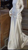 Niulatu With Long Sleeves And Open Back Satin Wedding Dress HZ1110