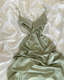 Niulatu A-line Spaghetti Straps Sage Green Prom Dress Silk Satin Prom Dresses HZ1110
