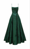 Niulatu A line Dark Green Satin Long Prom Dresses Backless Evening Dress HZ1110