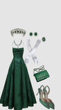 Niulatu A line Dark Green Satin Long Prom Dresses Backless Evening Dress HZ1110