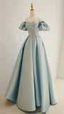 Niulatu A line Sweetheart Light Sky Blue Satin Long Party Dress Prom Dresses HZ1110