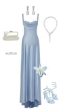 Niulatu A line Straps Light Sky Blue Satin Long Party Dress Prom Dresses HZ1110