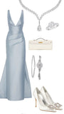 Niulatu Sheath V Neckline Light Sky Blue Satin Long Party Dress Prom Dresses HZ1110