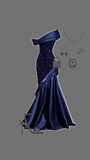 Niulatu Mermaid One Shoulder Navy Blue Satin Long Party Dress Prom Dresses HZ1110