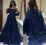 Niulatu A Line Strapless Navy Blue Long Prom Dresses Evening Dress HZ1110