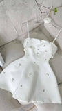 Niulatu Birthday A Line Spaghetti Straps White Satin Homecoming Dresses Party Dress HZ1110