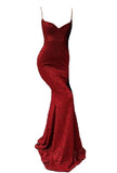 Niulatu Mermaid Spaghetti Straps Burgundy Sequin Long Prom Dresses Party Dress HZ1110