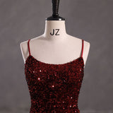 Niulatu Mermaid Spaghetti Straps Burgundy Sequin Backless Long Prom Dresses Party Dress HZ1110
