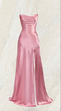 Niulatu Mermaid Pink Spaghetti Straps Long Prom Dress with Split HZ1110