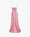 Niulatu Mermaid Pink Spaghetti Straps Long Prom Dress with Split HZ1110