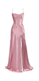 Niulatu Mermaid Pink Spaghetti Straps Long Prom Dress with Split HZ1110