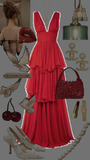 Niulatu A Line V Neckline Chiffon Red Long Prom Dresses Evening Dress HZ1110