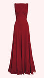 Niulatu A Line Sleeveless Chiffon Red Long Prom Dresses Evening Dress HZ1110