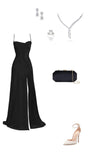 Niulatu Mermaid Spaghetti Straps Black Slit Long Prom Dresses Party Dress HZ1110