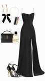 Niulatu Mermaid Spaghetti Straps Black Slit Long Prom Dresses Party Dress HZ1110