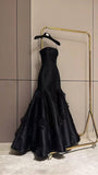 Niulatu Mermaid Strapless Sleeveless Satin Black Long Prom Dresses Evening Dress HZ1110