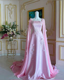 Niulatu A Line Square Neckline Pink Satin Long Prom Dresses Party Dress HZ1110