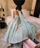Niulatu Ball Gown Halter Light Blue Tulle Lace Prom Dresses Evening Dress HZ1110