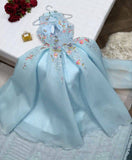 Niulatu A line High Neckline Light Blue Tulle Lace Prom Dresses Evening Dress HZ1110