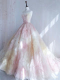 Niulatu Ball Gown Sweetheart Tulle Long Pink Floor Length Prom Dresses Sweet 16 Dresses HZ1110