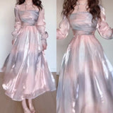 Niulatu A Line Square Neckline Pink Prom Dresses Evening Dress HZ1110