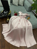 Niulatu A Line Off The Shoulder Satin Pink Lace Appliques Long Prom Dresses Party Dress HZ1110