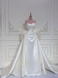Niulatu Ball Gown Strapless Sleeveless White Satin Wedding Dresses With Ruffles HZ1110