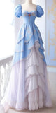 Niulatu Ball Gown Sweetheart Blue Long Prom Dresses With Layers Party Dress HZ1110