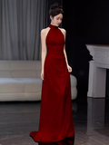 Niulatu Mermaid Burgundy High Neckline Long Prom Dresses HZ1110