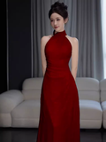 Niulatu Mermaid Burgundy High Neckline Long Prom Dresses HZ1110