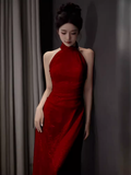 Niulatu Mermaid Burgundy High Neckline Long Prom Dresses HZ1110