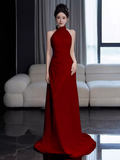 Niulatu Mermaid Burgundy High Neckline Long Prom Dresses HZ1110