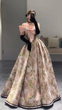 Niulatu Ball Gown Strapless Floral Satin Pink Long Prom Dresses With Bow Party Dress HZ1110