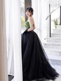 Niulatu Ball Gown Sweetheart Tulle Long Black Ruffles Prom Dresses Sweet 16 Dresses HZ1110