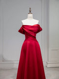 Niulatu A line Off The Shoulder Red Satin Party Dress Prom Dresses Evening Dress HZ1110