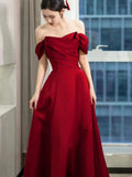 Niulatu A line Off The Shoulder Red Satin Party Dress Prom Dresses Evening Dress HZ1110
